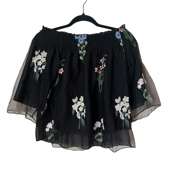QED London Off The Shoulder Sheer Overlay Embroidered Top Size XS - Picture 1 of 7